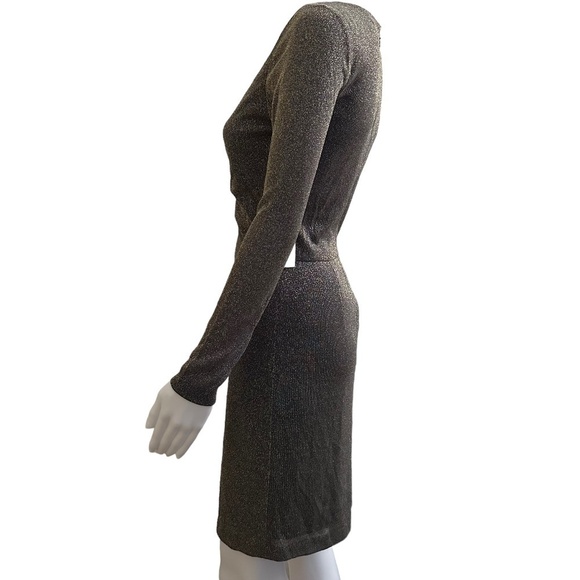 L’Agence Womens Size 2 Dries Gold/Blue Metallic V-Neck Mini Ruched Dress Party - Picture 4 of 16